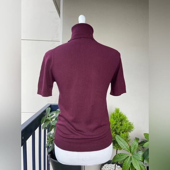 ☘️ Mango Short Sleeve Turtleneck in Burgundy / Mauve, L - Picture 4 of 12
